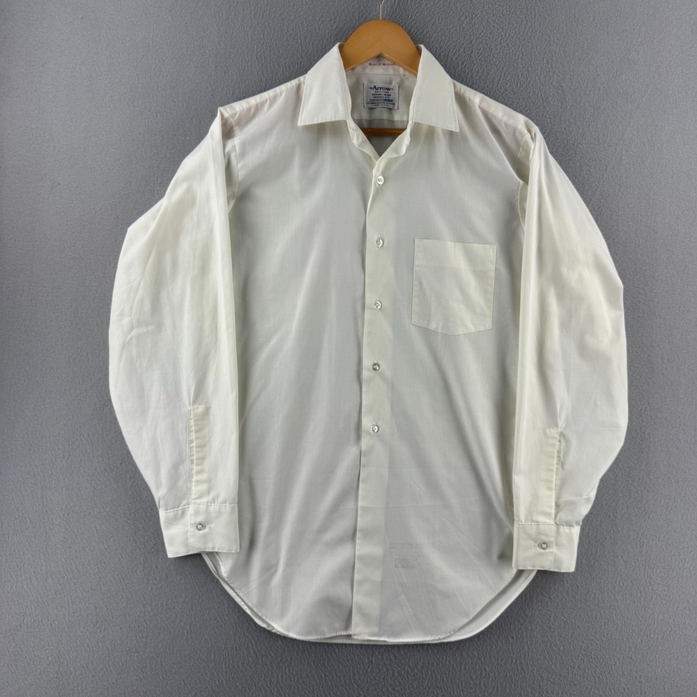 Vintage 60s Arrow Shirt Mens 15 - 33 White Decton Sanforized Button Up USA